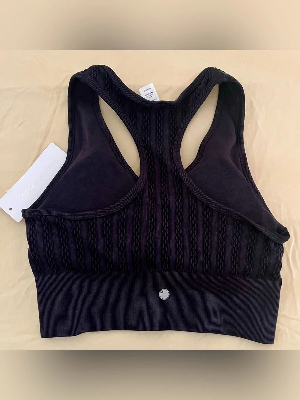 Yogalicious NWT Seamless Cable Knit Stonewash + Solid Alyssa Bra Black | Size M